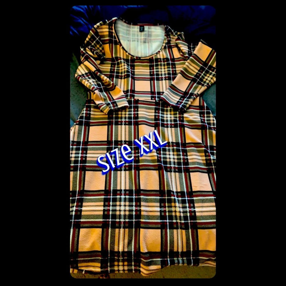 SHEIN XXL Beige Plaid long sleeved dress